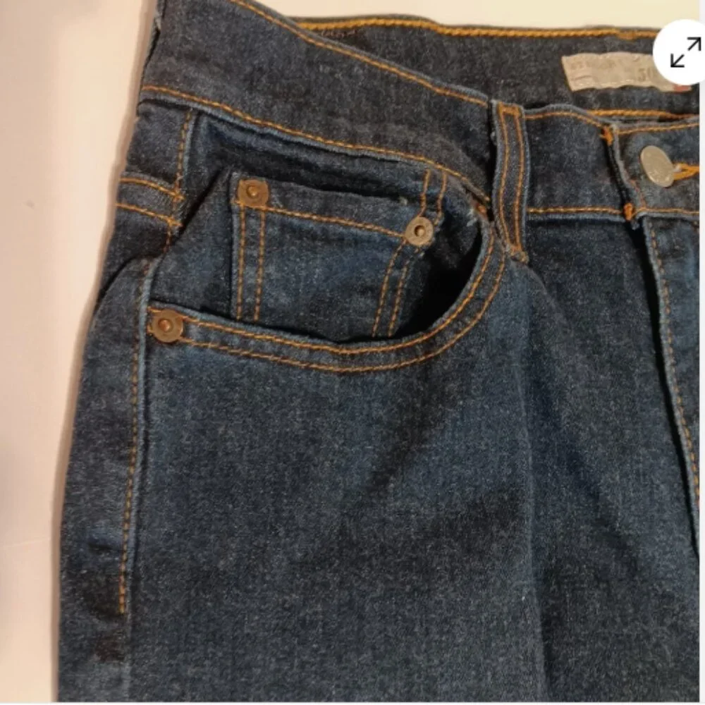 Levis 505 Straight Leg Jeans Womens 8S Dark Wash Blue Denim Stretch 8S Short‎